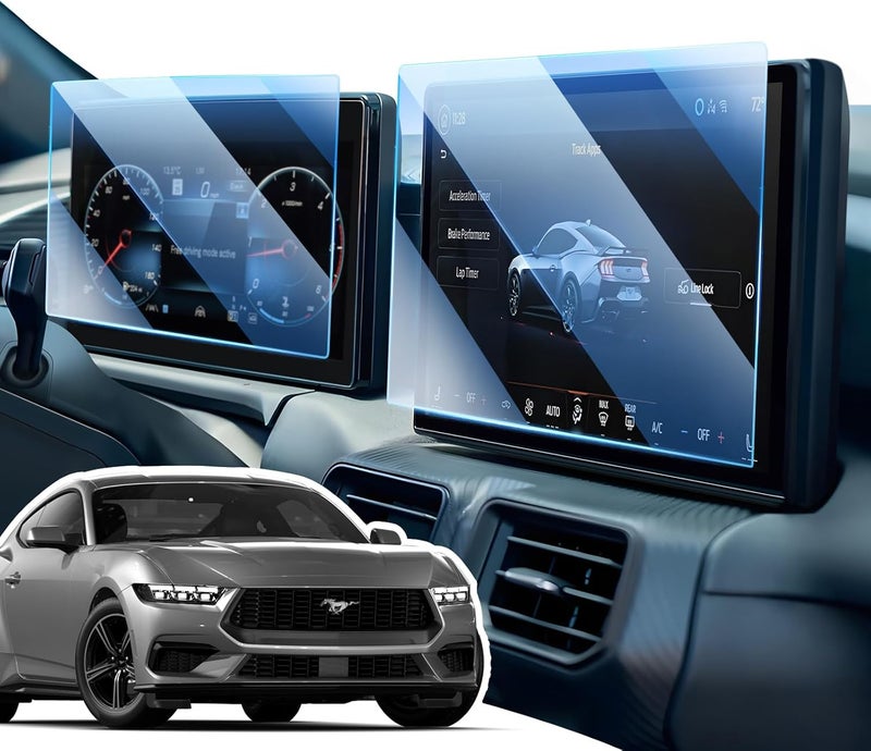 LANGBEAN Screen Protector for 2024 2025 Ford Mustang EcoBoost/GT 13.2" Center Touchscreen & 12.4" LCD Digital Screen, HD Clear, High Sensitivity, 9H Tempered Glass Car Navigation Screen Protector - Image 1